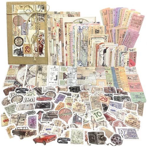 240PCS Scrapbooking Sticker Set Vintage Scrapbooking Papier Retro Aufkleber Tagebuch Selbstklebend Bastelpapier Dekopapier Reise Scrapbooking Washi Dekorativ Sticker für Journaling Notizbuch Fotoalbum von BoomTeck