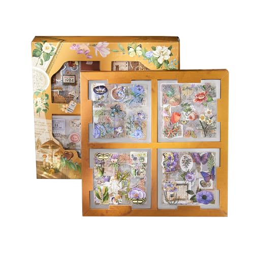 Scrapbook Zubehör Set, 100PCS Vintage Scrapbooking Sticker Blumen Pflanzen Aesthetic Aufkleber PET Transparente Journal Zubehör Sticker für Fotoalbum Tagebuch Notizbuch Kalender Journal Mädchen von BoomTeck