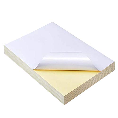 Booso 50 Blatt A4 weißes, selbstklebendes, wasserfestes Aufkleberetikett, glänzende Oberfläche, Papier für Tintenstrahldrucker, Kopierer von Booso