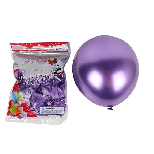 Booso 50 Stück Latex-Luftballons, metallic, 25,4 cm, mit Perlen aus Metall, glänzend, verchromt, dicke Luftballons für Partydekoration, Violett von Booso