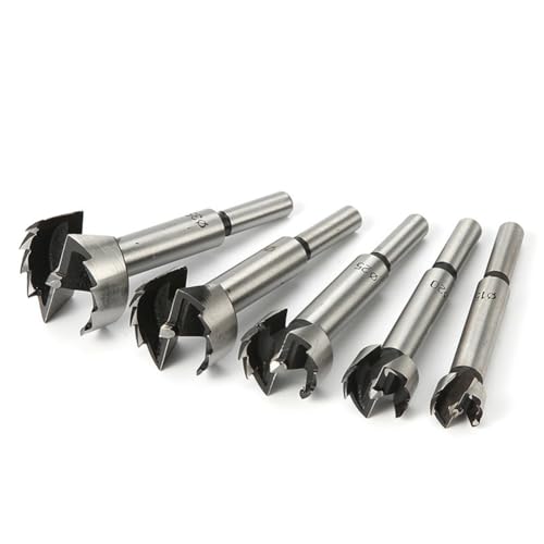 Booso 5PCS 15-35mm Forstner Holzbearbeitungswerkzeuge Lochsäge Scharnier Langweilige Bohrer-Bits Runde Schaftstahl- für Kunststoff von Booso