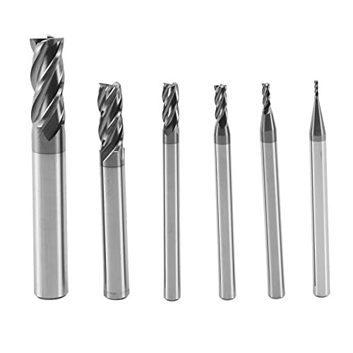 Booso 6-teiliges Set mit 4 Flöten für Stahl, quadratisch, CNC, Karbid, Spiralfräser, kleine Durchmesser (1 2 3 4 6 8 mm) von Booso