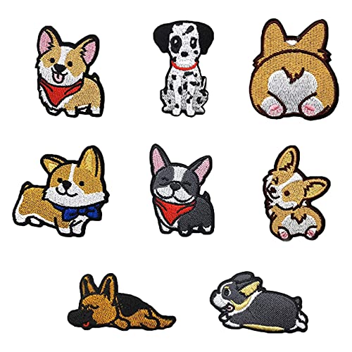 Booso 8 Stück niedliche Hunde-Aufnäher für Kleidung, Abzeichen, Stickerei-Aufnäher, zum Aufbügeln oder Aufnähen, bestickte Dekoration für Kleidung von Booso