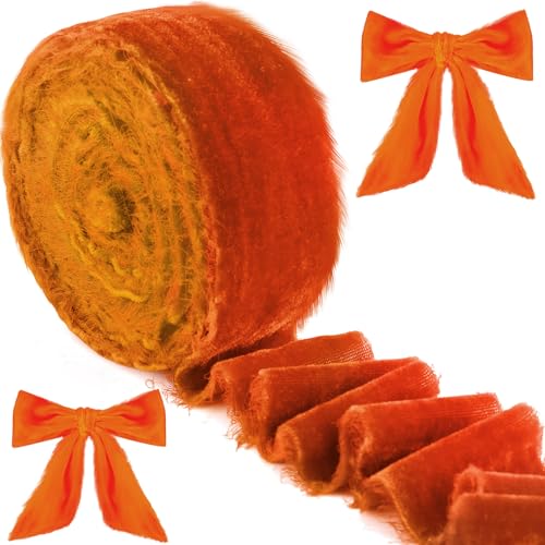 Weihnachtsband, Seidensamtband, ausgefranstes Fransenband, handgefertigt, roher Rand, für Weihnachtsdekorationen, Geschenkverpackungen, Blumenstrauß, Hochzeitsdekoration, (Burnt Orange, 5,1 cm) von Booson