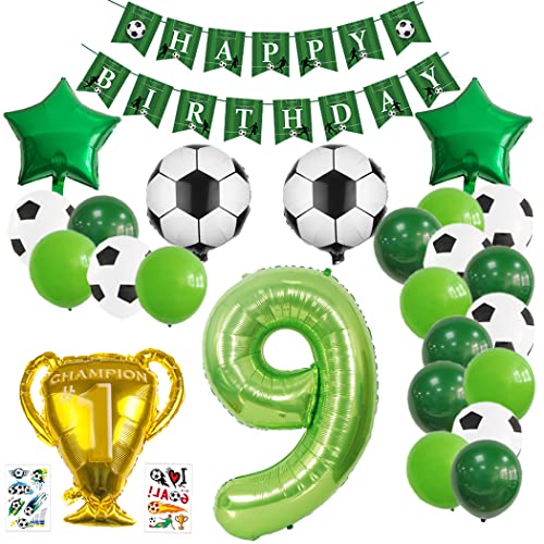 Borsgye 27 Stück Fußball Luftballon Set Jungen Große Trophäe Ballon Kindergeburtstag Deko Luftballon Folienballon Latexballons Alles Gute zum Geburtstagsballon mit Happy Birthday Banner – Zahl 9 von Borsgye