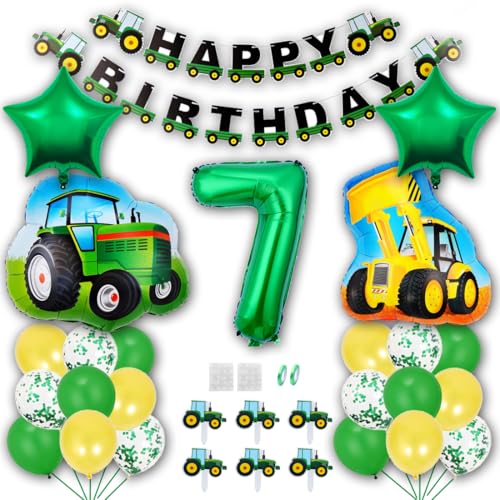 Borsgye Grün Traktor Geburtstag Deko 7 Jahre Foil Balloon Auto Trecker Luftballons Bauernhof Geburtstagsdeko Folienballon Traktor Bagger Happy Birthday Banner Tortendeko für Jungen Party Deko von Borsgye