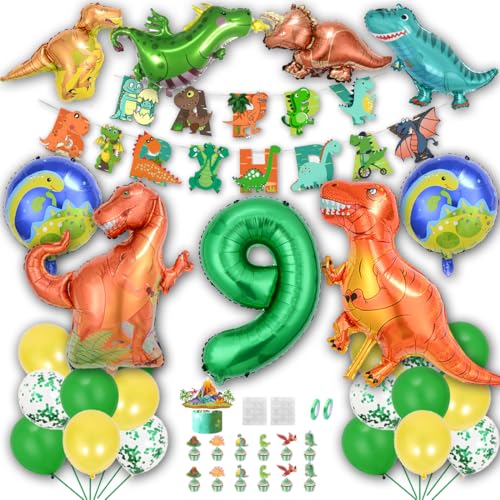 Borsgye Dinosaurier Luftballon Set Jungen Große Dinosaurier Ballon Kindergeburtstag Deko Latexballons Folienballon Riesen Zahl 9 Alles Gute zum Geburtstagsballon mit Happy Birthday Banner von Borsgye