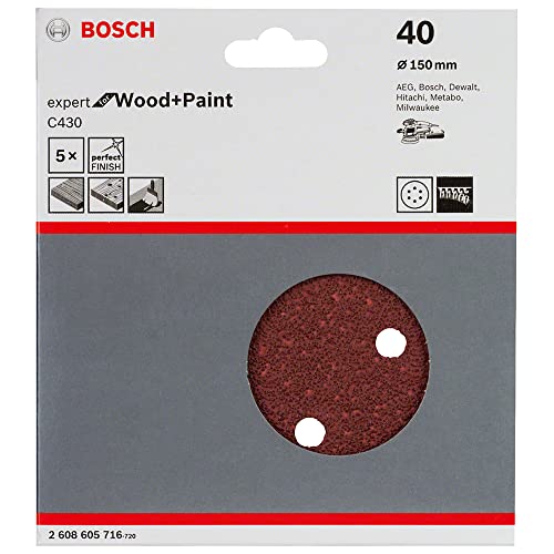 Bosch Accessories Bosch Professional Schleifblatt für Exzenterschleifer Holz und Farbe (5 Stück, Ø 125 mm, Körnung 40, C430) von Bosch