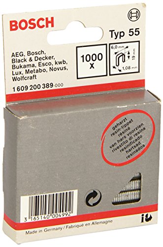 Bosch Professional 1000x Schmalrückenklammer Typ 55 Geharzt (Paneelen, Holzleiste, 6 x 1.08 x 19 mm, Zubehör Tacker) von Bosch