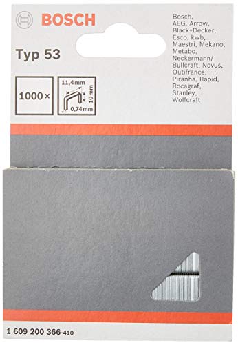 Bosch Professional 1000x Feindrahtklammer Typ 53 (Natürliche Materialien, Textilien, Karton, 11.4 x 0.74 x 10 mm, Zubehör Tacker) von Bosch Accessories