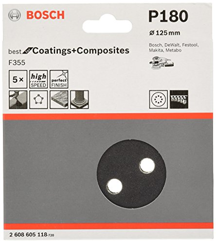 Bosch Professional Schleifblatt für Exzenterschleifer Lack und Kunststoff (5 Stück, Ø 125 mm, Körnung 180, F355) von Bosch Professional