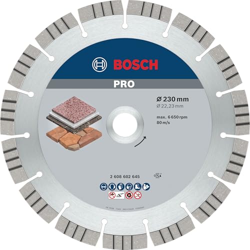 Bosch 1x PRO Stone Diamanttrennscheiben für 22,23‑mm-Bohrung und große Winkelschleifer (für Weichgestein, Harter Stein, Ø 230 mm, Professional Zubehör Großer Winkelschleifer) von Bosch