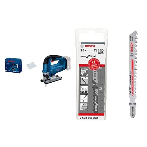 Bosch 06015B3021 Professional GST 185-LI Akku-Stichsäge Solo (Karton) + 25x T 144 D + 1x Expert Hardwood Fast T 144 DHM Stichsägeblatt (für Holz, Hartholz, Zubehör Stichsäge) von Bosch