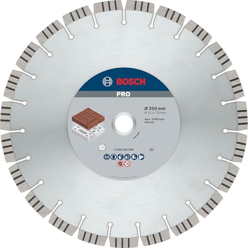 Bosch 1x PRO Multi Material Diamanttrennscheiben für 25,4‑mm-Bohrung und Tisch‑ und Benzinsägen (für Kalk- und Sandsteine, Stahlbeton, Ø 350 mm, Professional Zubehör Tischkreissäge, Benzinsäge) von Bosch