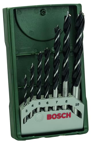 Bosch 7tlg. Mini-X-Line Holzspiralbohrer-Set (für Weich- und Hartholz, Ø 3-10 mm, Zubehör Bohrschrauber und Bohrständer) von Bosch