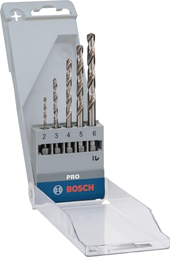 Bosch 5x PRO Metal HSS-G Hex Spiralbohrer-Set (für Nichteisenmetalle, Stahl, Ø 2,0, 3,0, 4,0, 5,0, 6,0 mm, Professional Zubehör Bohrmaschine/Schrauber) von Bosch