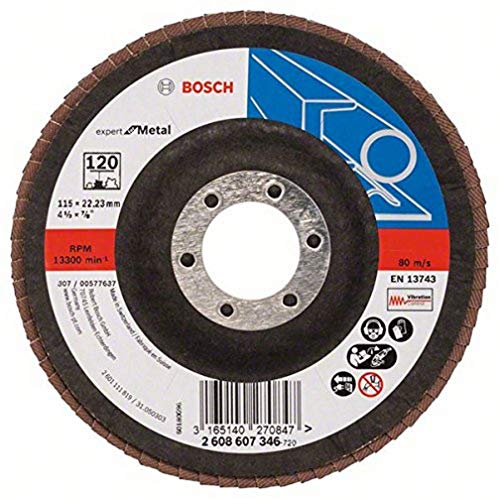 Bosch Accessories Professional Fächerschleifscheibe (für Winkelschleifer verschiedene Materialien, Ø 115 mm, Körnung 120), Rot, d=115mm von Bosch