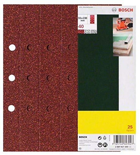 Bosch Home and Garden 25-teiliges Schleifblatt-Set für Schwingschleifer, 93 x 230 mm, 8 Löcher, Körnung 80, 2607017105 von Bosch