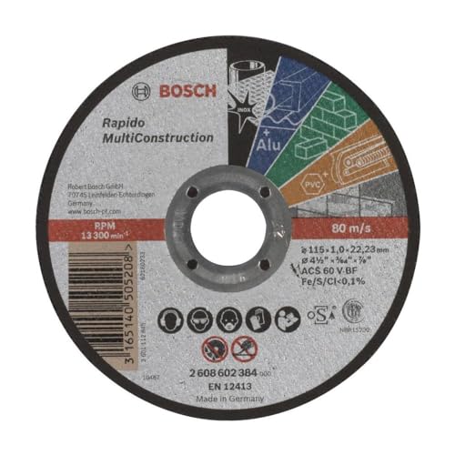 Bosch Professional 1x Trennscheibe Gerade Rapido Multi Construction (für Stein, Kunststoff, Metall, ACS 60 V BF, Ø 115 mm, 1.0 mm, Zubehör Winkelschleifer) (Packung mit 10) von Bosch