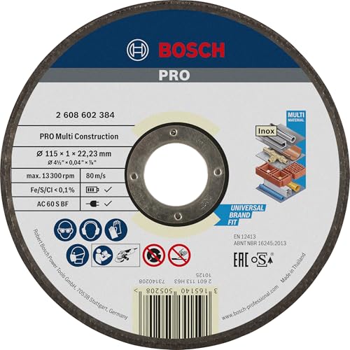 Bosch 1x PRO Multi Construction Trennscheibe für kleine Winkelschleifer und 22,23‑mm-Bohrung (für Edelstahl, Nichteisenmetalle, Ø 115 mm, Professional Zubehör Kleiner Winkelschleifer) von Bosch