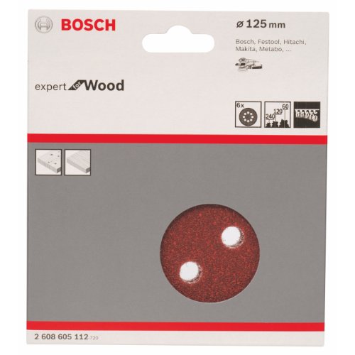 Bosch Professional 6tlg. Schleifblatt-Set für Exzenterschleifer Holz und Farbe (125 mm, Körnung 60/120/240, C430) 2608605112 von Bosch