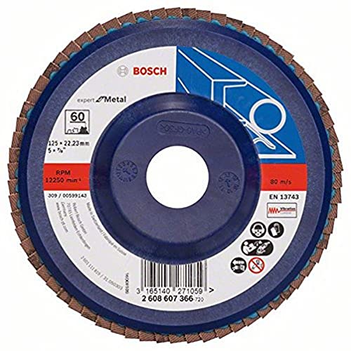 Bosch Professional Fächerschleifscheibe (für Winkelschleifer verschiedene Materialien, gerade Ausführung, Ø 125 mm, Körnung 60), 2608607366 von Bosch