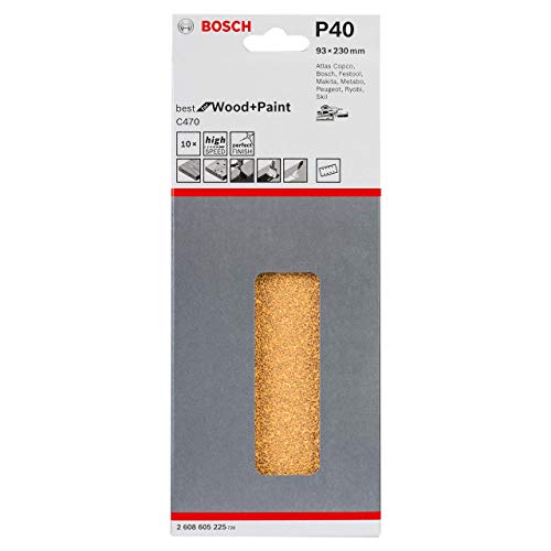 Bosch Professional Schleifblatt für Schwingschleifer Holz und Farbe Best for Wood and Paint (10 Stück, Körnung 40, C470) 2608605225 von Bosch