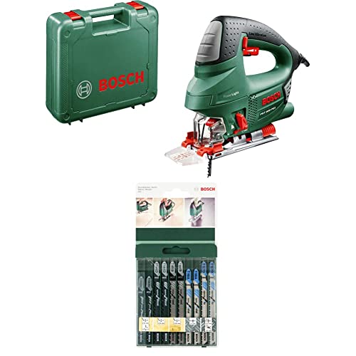 Bosch Stichsäge PST 900 PEL (Hubzahl bei Leerlauf 500 bis 3100 U/min, in Kunststoffkoffer) + 10tlg. Stichsägeblatt Set Wood and Metal (Holz und Metall) von Bosch