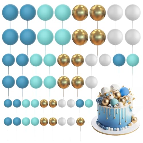 Bosillsm 60 Stück Ball Kuchen Topper Luftballons Kuchen Bälle Dekoration DIY Kuchen Einsatz Topper Schaumstoff Kuchen Kugeln Backen Dekoration für Weihnachten Hochzeit Jahrestag Geburtstag (Blau, von Bosillsm