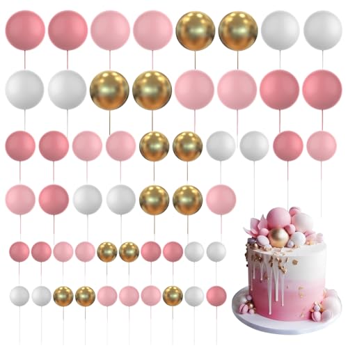 Bosillsm 60 Stück Ball Kuchen Topper Luftballons Kuchen Bälle Dekoration DIY Kuchen Einsatz Topper Schaumstoff Kuchen Kugeln Backen Dekoration für Weihnachten Hochzeit Jahrestag Geburtstag (Rosa, von Bosillsm