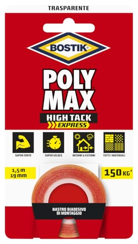 Bostik Poly Max HIgh Tack Express doppelseitiges Klebeband transparent extra stark und schnell hält bis zu 150 kg pro Rolle von Bostik