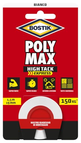 Bostik Poly-Max High Tack Express doppelseitiges Klebeband, weiß, super stark, hält bis zu 150 kg pro Rolle von Bostik