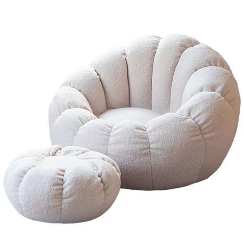 BotYcht Sitzsack Bezug für Kinder und Erwachsene Sitzsackbezug Sitzsackhülle (ohne Füllung) für Wohnzimmer, Schlafzimmer, Balkon, Weicher Teddy-Samtstoff Sitzsäcke Sofa Hülle,Beige White von BotYcht