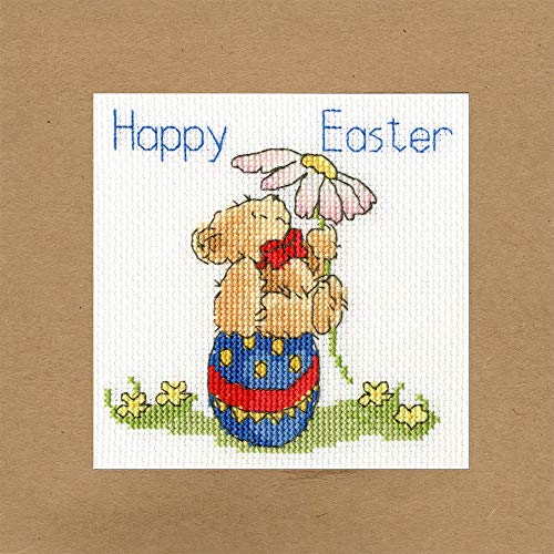 Bothy Threads Grußkarte Kreuzstich-Set Ostern Teddy, 10x10cm, XGC20, Zählmuster von Bothy Threads