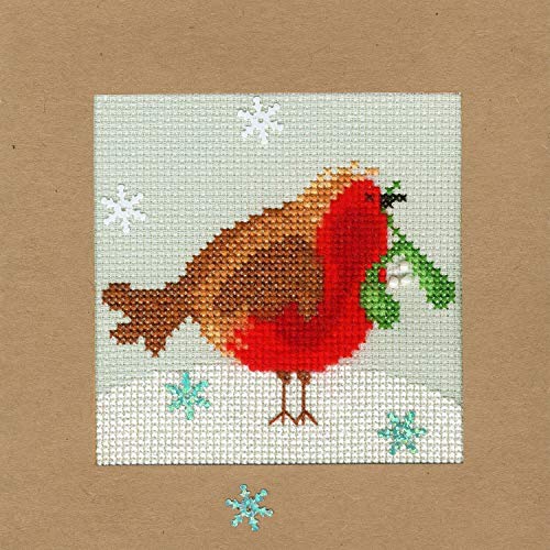 Bothy Threads Grußkarte Kreuzstich-Set Schneebedeckter Rotkehlchen, 10x10cm, XMAS14, Zählmuster von Bothy Threads