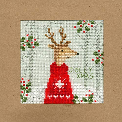 Bothy Threads Grußkarte Kreuzstich-Set Weihnachtshirsch, 10x10cm, XMAS12, Zählmuster von Bothy Threads