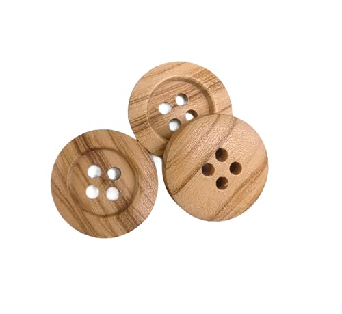 BOTIBOTON - 50 Naturholzknöpfe mit 4 Löchern (12,15,18,20,25 mm) - Olivenholz - Helles Holz - Nähzubehör - Hergestellt und versandt aus SPANIEN (18 mm) von Botiboton SL