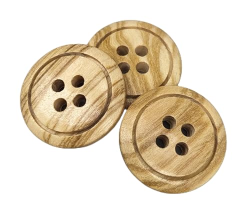 BOTIBOTON - 50 Naturholzknöpfe mit 4 Löchern (12,15,18,20 und 25 mm) - Olivenholz - Helles Holz - Nähzubehör - Hergestellt und versandt aus SPANIEN. (18 mm) von Botiboton SL