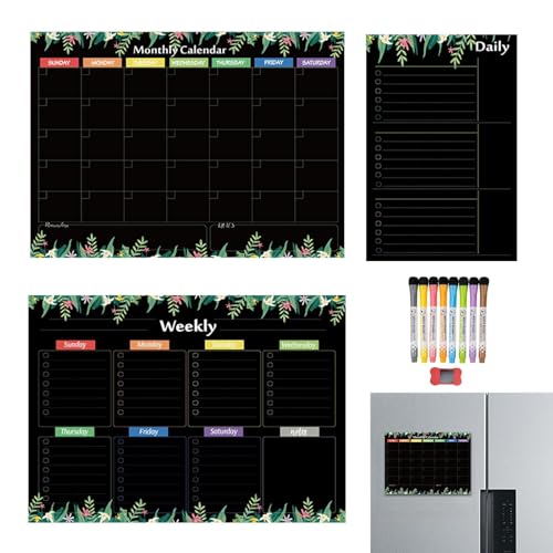 Botiniv Kalendermagnete für Kühlschrank, magnetischer Kühlschrankkalender - Set von 3 monatlichen Familienkalendern mit Markern und Radiergummi | Planung und Organisation von Vorräten, monatlichen von Botiniv