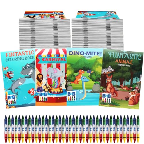 Bottles N Bags Malbücher und Buntstifte, 4 Farben für jedes Buch, 2 doppelt dickere Buntstifte, für Kinder, in Restaurants, Wartezimmern, Krankenhäusern, tolles Gastgeschenk (48 Stück) von Bottles N Bags