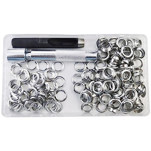 100 Sets Ösen-Werkzeug, silberfarbene Metallösen, 10 mm, mit Loch, Werkzeug für Ledergürtel, Schuhe, Taschen, Kleidung, mit 3 Werkzeugen von Bottone