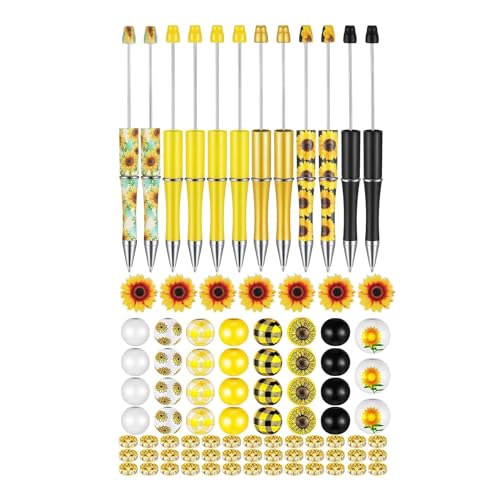 86-teiliges Kugelschreiber-Set mit Perlen-Kugelschreiber, Holzperlen, 3D-Blumenperlen, lustiger Schreibstift von Bottone