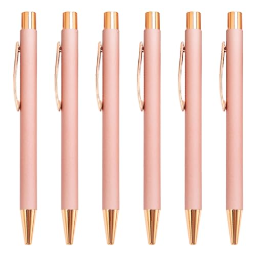 Bottone 6 x Kugelschreiber, einziehbar, 1,0 mm, Signatur-Stift für Schule, Büro, Arbeit, Roségold von Bottone