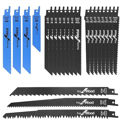 BouGPeng Sägeblätter Set 23-tlg Säbelsäge Sägeblätter Set aus BIM und HCS für Metall und Holz 240 mm 225 mm 150 mm Sägeblatt 6TPI Sägeblätter Zubehör Säbelsäge von BouGPeng