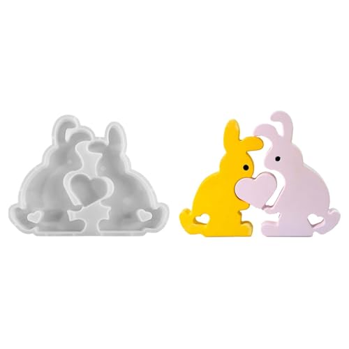 Giessform Ostern DIY Silikon süße Herz Bunny Familie Kerze Figuren Ostern Dekorationen (A-C, One Size) von Bouasgh