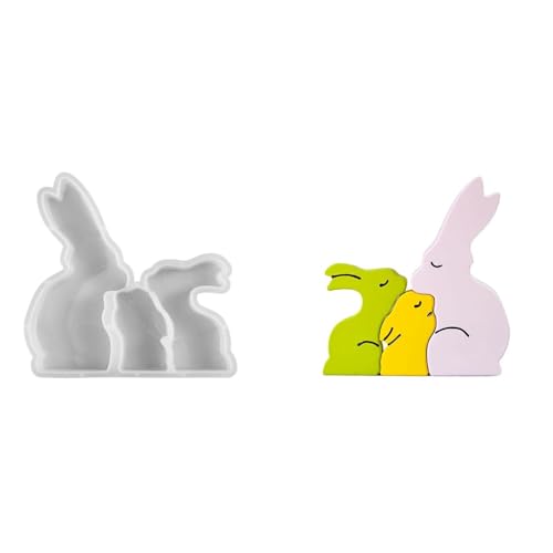 Gießformen Silikon Ostern DIY Silikon süße Herz Bunny Familie Kerze Figuren Ostern Dekorationen (B #2, One Size) von Bouasgh