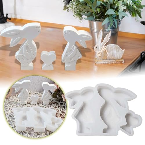 Silikonformen Gießformen Ostern Silikon Osterhase Osterhase Gipsabdruck Osterpärchen Hasenkombination Ornamente DIY Silikon Osterdeko Werkzeuge (White-2, 15.8X10.9cm) von Bouasgh