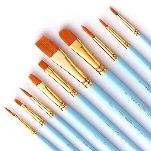 Bougimal 10 Stück Pinsel Set, Premium Nylon Acrylfarben Pinsel, Hölzernen Griff Pinsel Künstler Satz für Aquarell Ölgemälde, Perfektes Malerei Ölfarben Brush Set für Anfänge Kinder Künstler, Blau von Bougimal