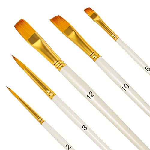 Bougimal 5 Stück Pinselset Acrylfarben Ölfarben Pinsel, Hölzernen Griff Künstler Pinsel Satz für Aquarell Ölgemälde, perfektes Malerei Ölfarben Malpinsel Set für Anfänger, Kinder, Künstler von Bougimal