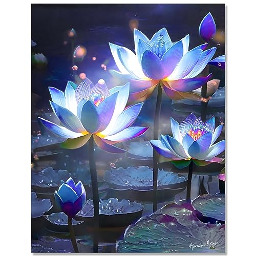 Bougimal 5D Diamond Painting Lotus im Mondlicht, komplettes 5D-Diamantgemälde für Erwachsene, Heimdekoration, 40 x 50 cm von Bougimal